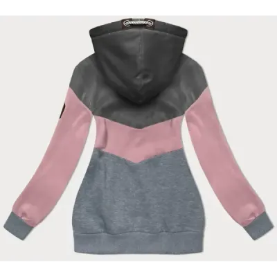 Tříbarevná dámská mikina MODA2303 grafitově-růžovo-šedá