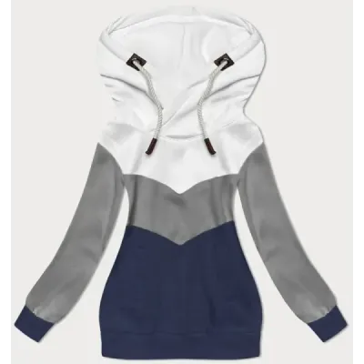Tříbarevná dámská mikina MODA2303 bílo-šedo-tmavě modrá