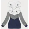 Tříbarevná dámská mikina MODA2303 bílo-šedo-tmavě modrá