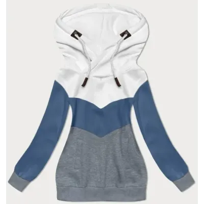 Tříbarevná dámská mikina MODA2303 bílo-modro-šedá