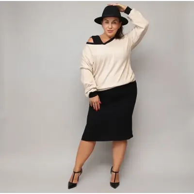 Šaty s mikinou PLUS SIZE MODA682 béžovo-černé
