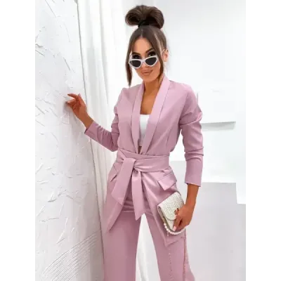 Dámský elegantní set sako + kalhoty MODA8167 starorůžový