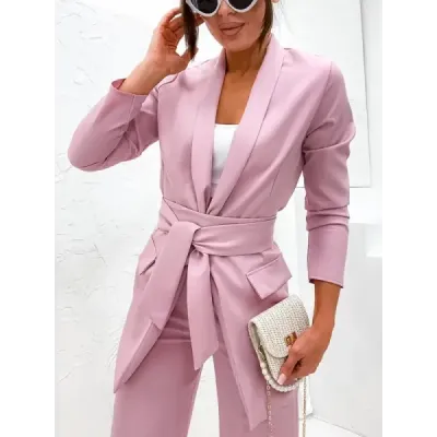 Dámský elegantní set sako + kalhoty MODA8167 starorůžový