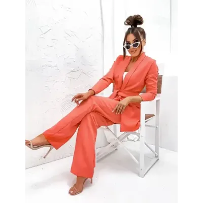 Dámský elegantní set sako + kalhoty MODA8167 korálový