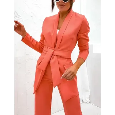 Dámský elegantní set sako + kalhoty MODA8167 korálový