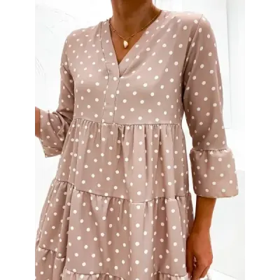 Dámské šaty s tečkami a volány MODA706 béžové