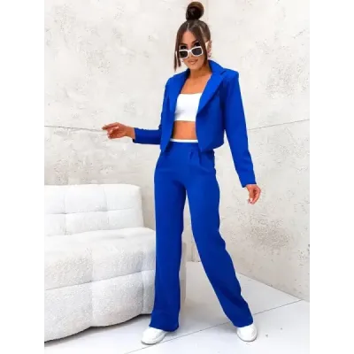 Dámská souprava krátké sako + široké kalhoty MODA8263 modrá Dámská souprava krátké sako + široké kalhoty MODA8263 modrá