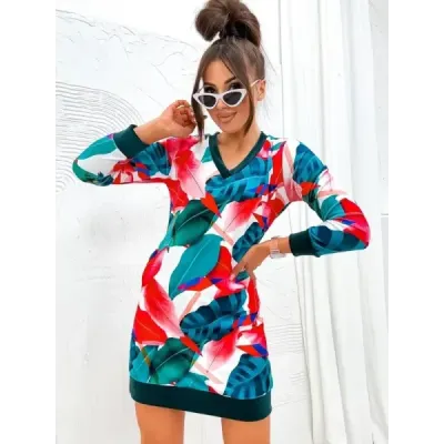 Dámská velurové šaty MODA8268 zeleno-červené