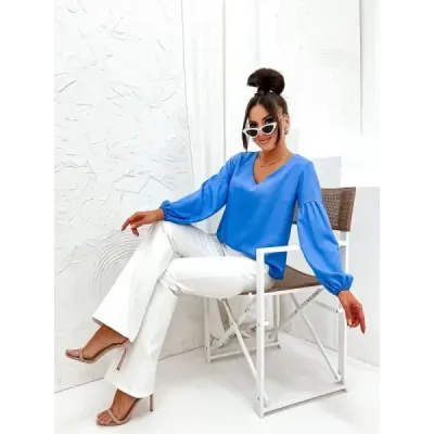 Dámská elegantní halenka s ozdobnými rukávy MODA698 modrá