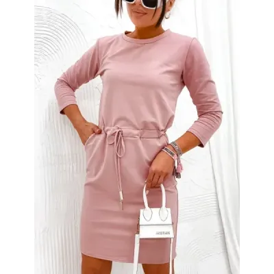 Dámské stylové šaty s teplákoviny MODA700 pudrově růžové
