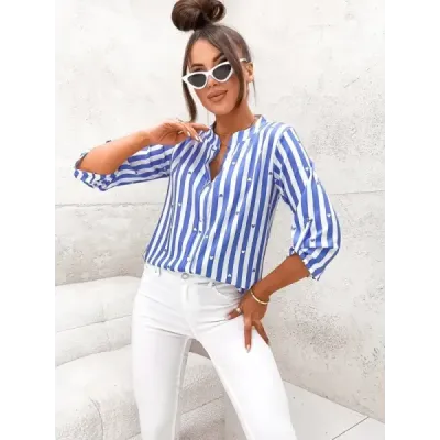 Dámská košilová halenka MODA739 modro-bílá