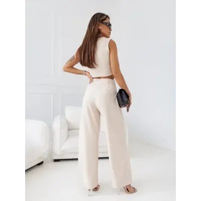 Dámský elegantní set vesta a kalhoty MODAVE90 béžový