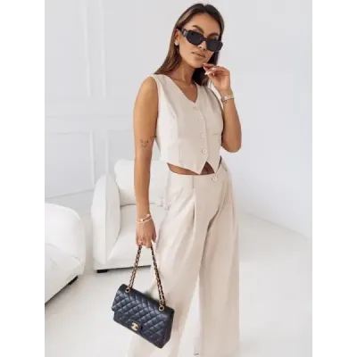 Dámský elegantní set vesta a kalhoty MODAVE90 béžový