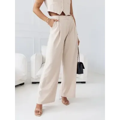 Dámský elegantní set vesta a kalhoty MODAVE90 béžový