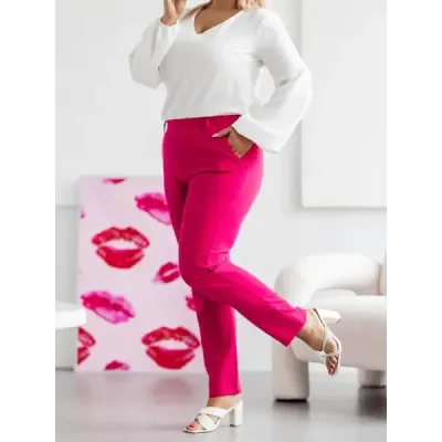 Elegantní damské kalhoty plus size MODA728 malinové