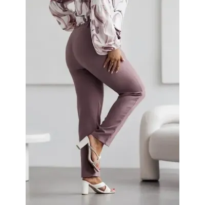 Elegantní damské kalhoty plus size MODA728 cappuccino