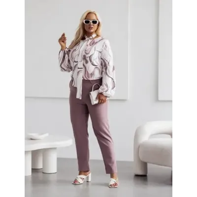 Elegantní damské kalhoty plus size MODA728 cappuccino