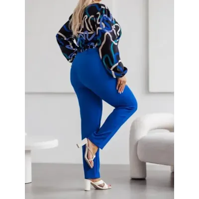 Elegantní damské kalhoty plus size MODA728 modré