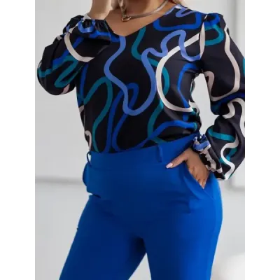 Elegantní damské kalhoty plus size MODA728 modré