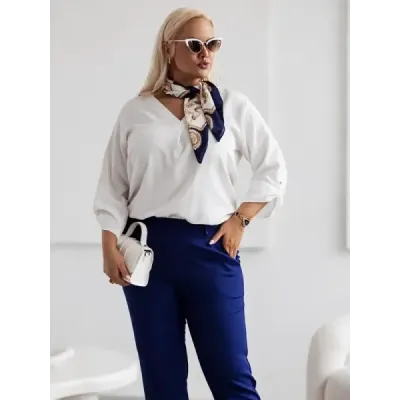 Elegantní damské kalhoty plus size MODA728 tmavě modré