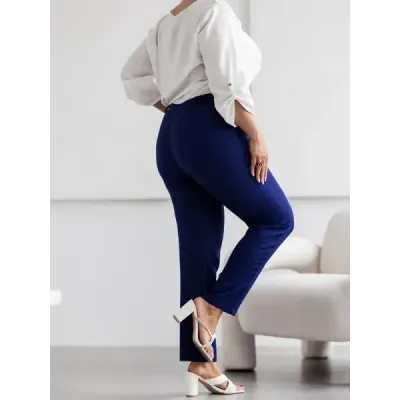 Elegantní damské kalhoty plus size MODA728 tmavě modré