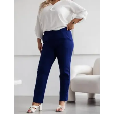 Elegantní damské kalhoty plus size MODA728 tmavě modré