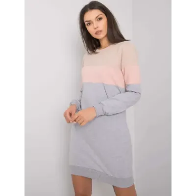 Tříbarevná dámská mikina MODA5869 béžovo-růžovo-šedá