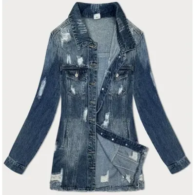 Dlouhá dámská jeansová bunda MODA7110 modrá