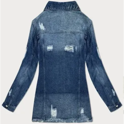 Dlouhá dámská jeansová bunda MODA7110 modrá