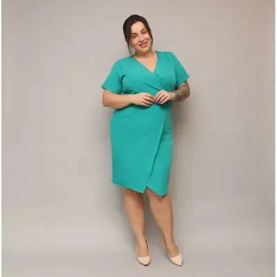 Dámské keprové šaty po kolena PLUS SIZE MODA743 tyrkysové
