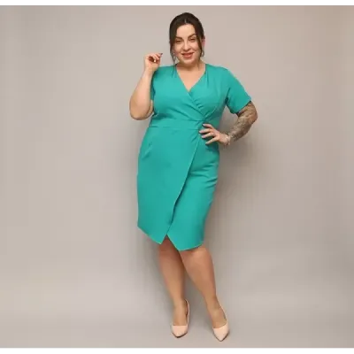 Dámské keprové šaty po kolena PLUS SIZE MODA743 tyrkysové