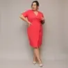 Dámské keprové šaty po kolena PLUS SIZE MODA743 korálové
