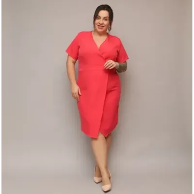 Dámské keprové šaty po kolena PLUS SIZE MODA743 korálové