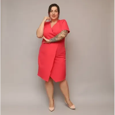 Dámské keprové šaty po kolena PLUS SIZE MODA743 korálové