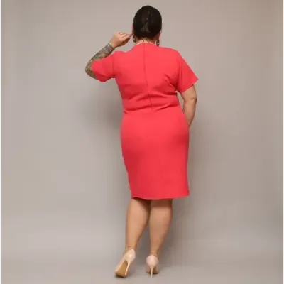 Dámské keprové šaty po kolena PLUS SIZE MODA743 korálové