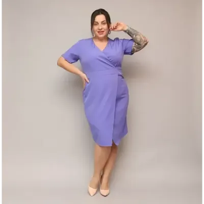 Dámské keprové šaty po kolena PLUS SIZE MODA743 fialové