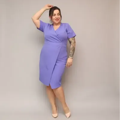 Dámské keprové šaty po kolena PLUS SIZE MODA743 fialové