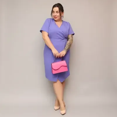 Dámské keprové šaty po kolena PLUS SIZE MODA743 fialové