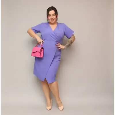 Dámské keprové šaty po kolena PLUS SIZE MODA743 fialové