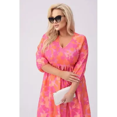 Dámské lehké letní šaty PLUS SIZE MODA8276 růžovo-pomerančové