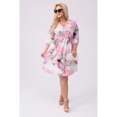 Dámské lehké letní šaty PLUS SIZE MODA8276 ecru-růžové