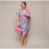Dámské šaty po kolena PLUS SIZE MODA742 růžovo-zelené