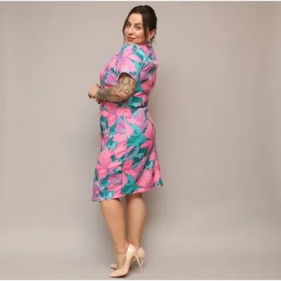 Dámské šaty po kolena PLUS SIZE MODA742 růžovo-zelené