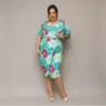 Dámské šaty po kolena PLUS SIZE MODA742 zeleno-fuksové