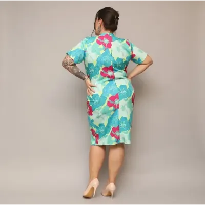 Dámské šaty po kolena PLUS SIZE MODA742 zeleno-fuksové