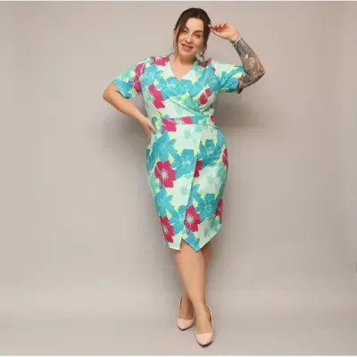 Dámské šaty po kolena PLUS SIZE MODA742 zeleno-fuksové