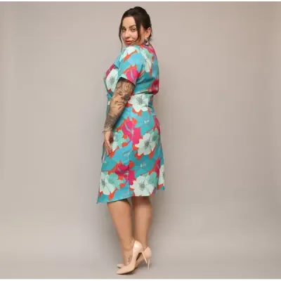 Dámské šaty po kolena PLUS SIZE MODA742 zeleno-pomerančové