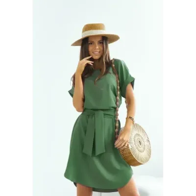 Dámské šaty s kulatým dekoltem MODA655 khaki