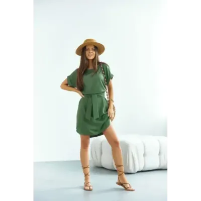 Dámské šaty s kulatým dekoltem MODA655 khaki