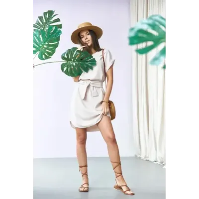 Dámské šaty s kulatým dekoltem MODA655 béžová